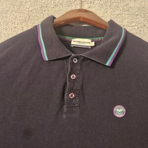 Wimbledon Mens XL Polo Shirt Navy Blue Cotton Pique Short Sleeve Tennis Logo